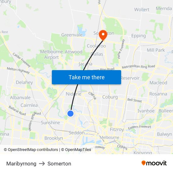 Maribyrnong to Somerton map