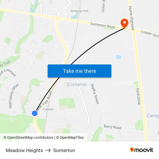 Meadow Heights to Somerton map