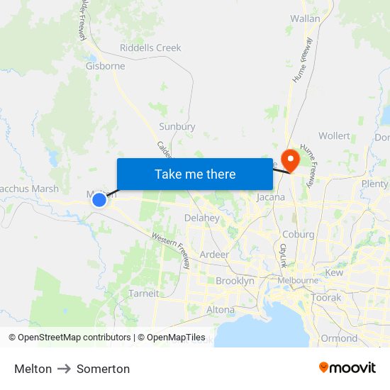 Melton to Somerton map