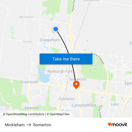 Mickleham to Somerton map
