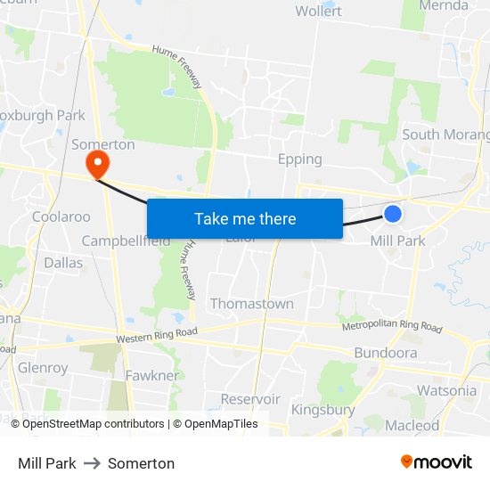 Mill Park to Somerton map