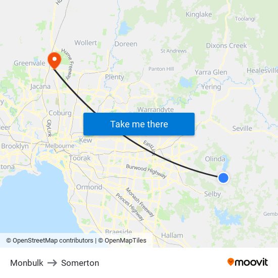 Monbulk to Somerton map