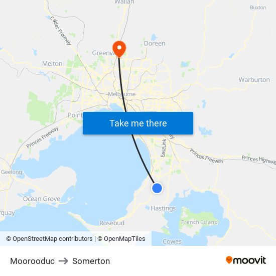 Moorooduc to Somerton map