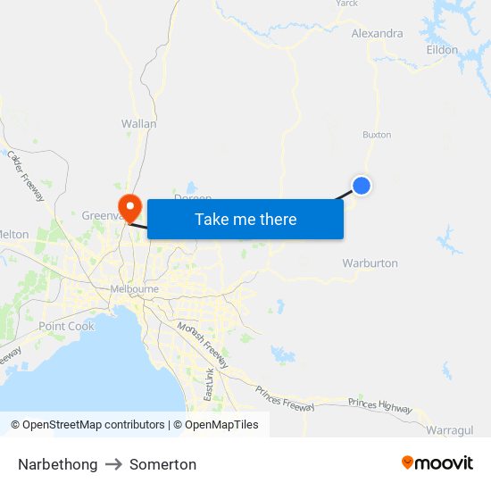 Narbethong to Somerton map