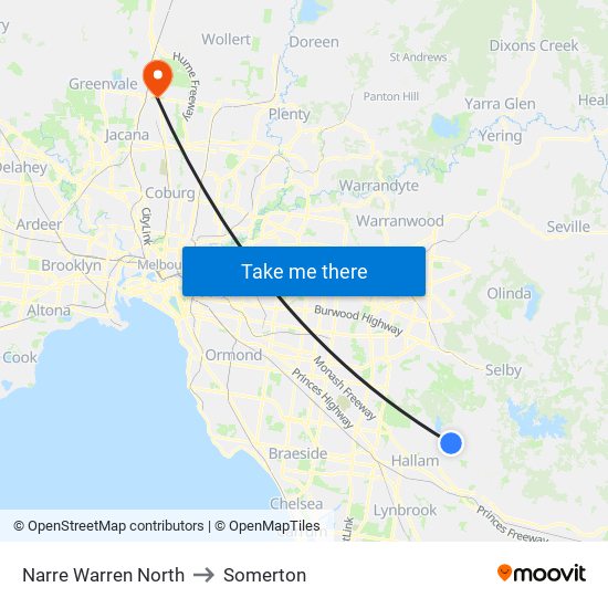 Narre Warren North to Somerton map