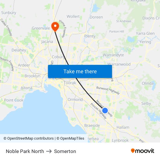 Noble Park North to Somerton map