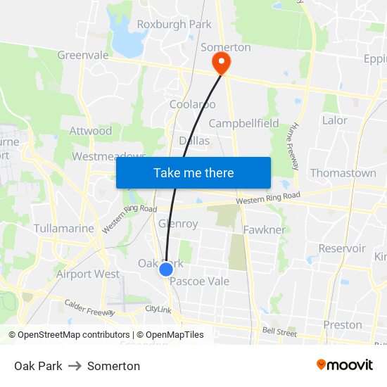 Oak Park to Somerton map