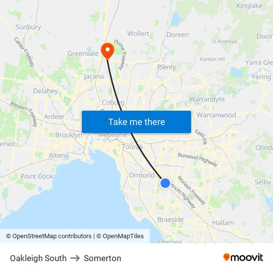 Oakleigh South to Somerton map