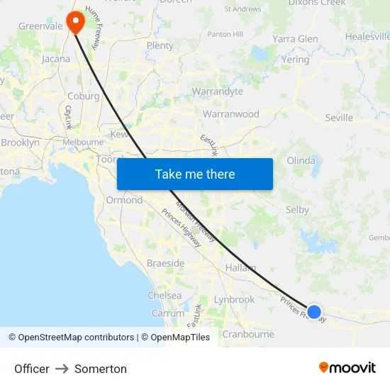 Officer to Somerton map