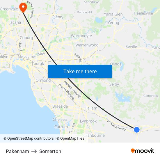 Pakenham to Somerton map