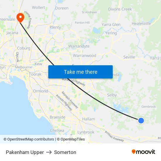 Pakenham Upper to Somerton map