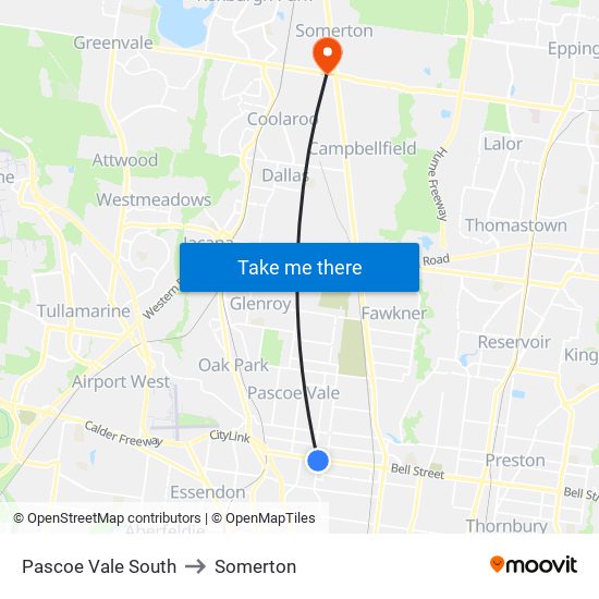 Pascoe Vale South to Somerton map