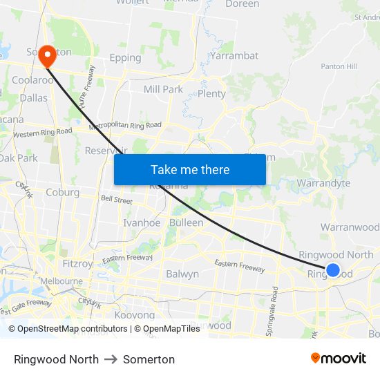 Ringwood North to Somerton map