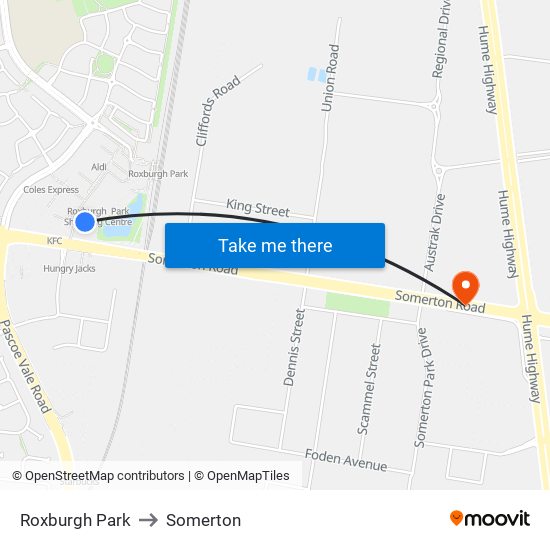 Roxburgh Park to Somerton map