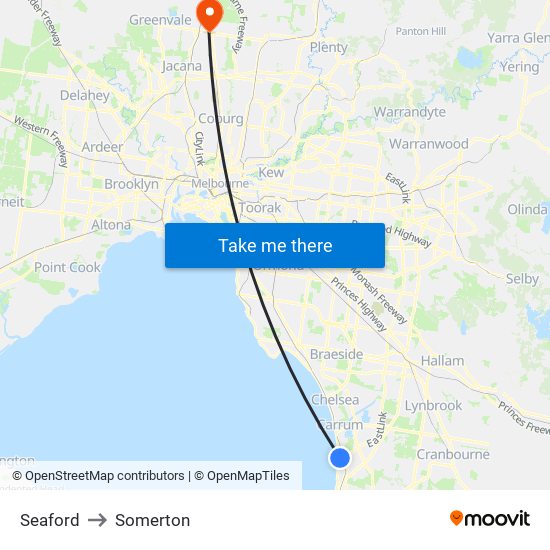 Seaford to Somerton map