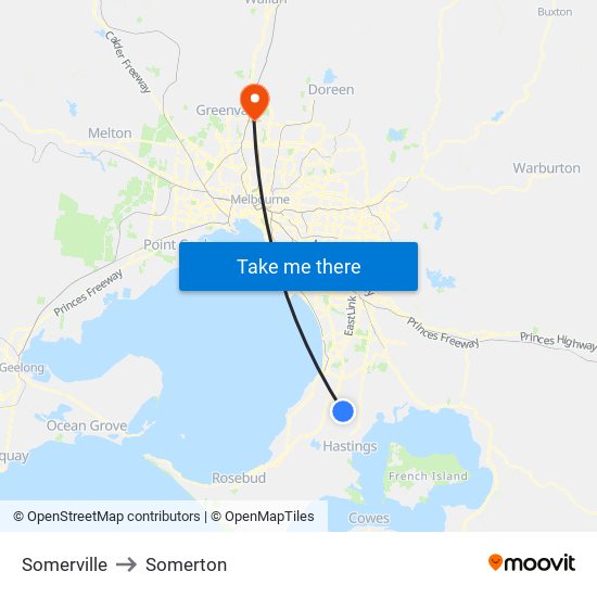 Somerville to Somerton map