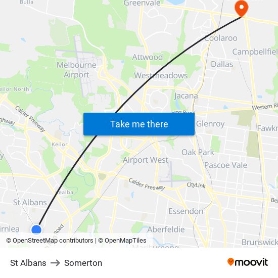 St Albans to Somerton map