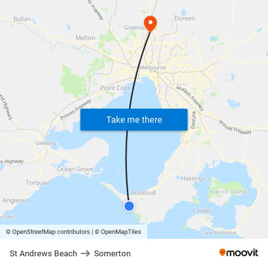 St Andrews Beach to Somerton map