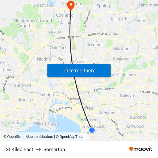 St Kilda East to Somerton map