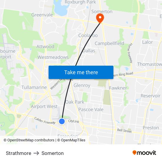 Strathmore to Somerton map