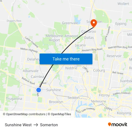 Sunshine West to Somerton map