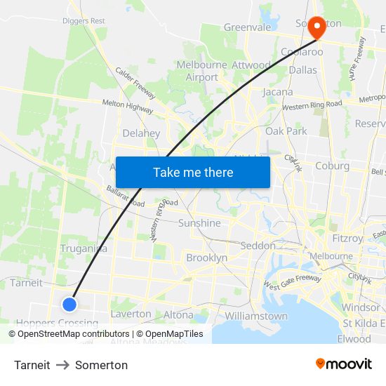 Tarneit to Somerton map