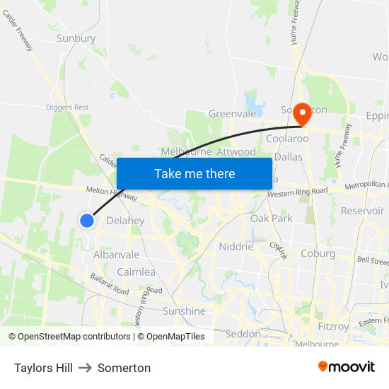 Taylors Hill to Somerton map