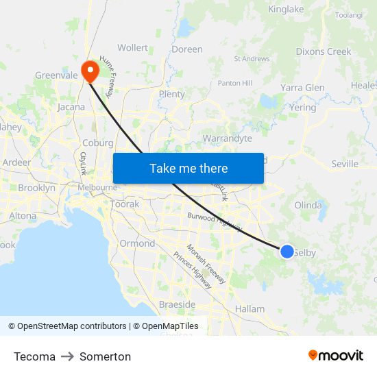 Tecoma to Somerton map