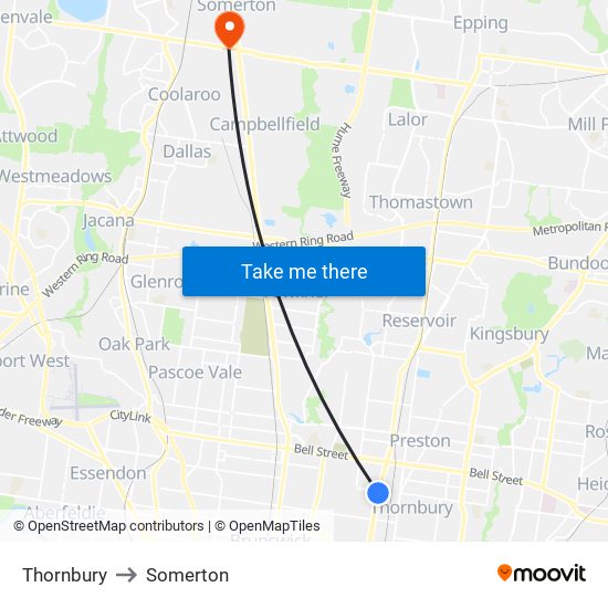 Thornbury to Somerton map