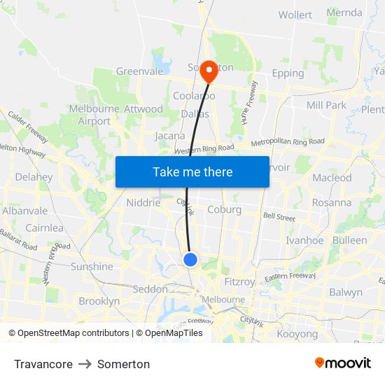 Travancore to Somerton map
