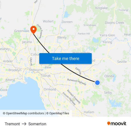 Tremont to Somerton map