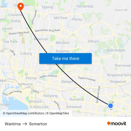 Wantirna to Somerton map