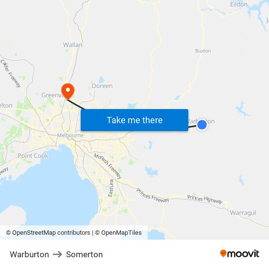 Warburton to Somerton map