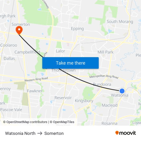 Watsonia North to Somerton map