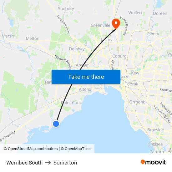 Werribee South to Somerton map