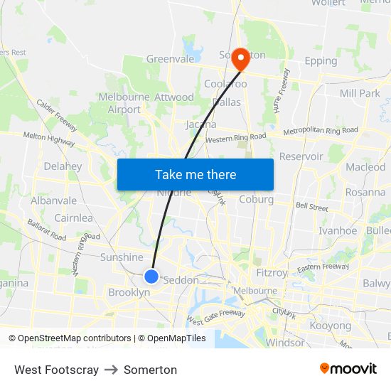 West Footscray to Somerton map