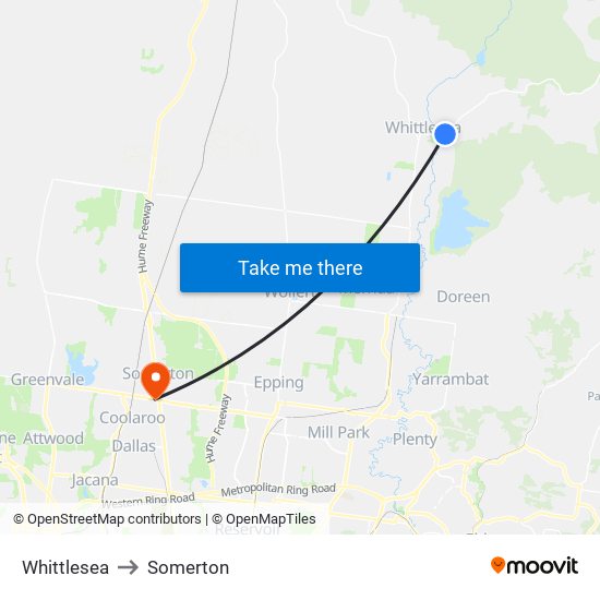 Whittlesea to Somerton map