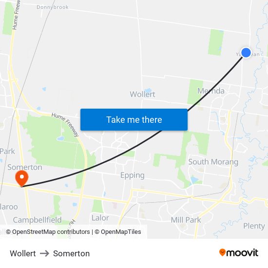 Wollert to Somerton map