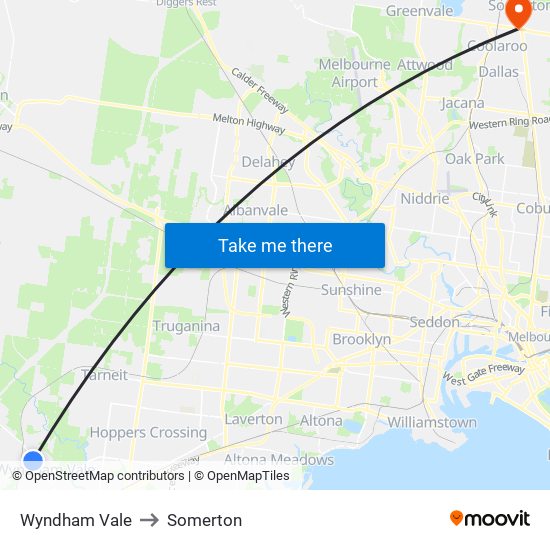 Wyndham Vale to Somerton map