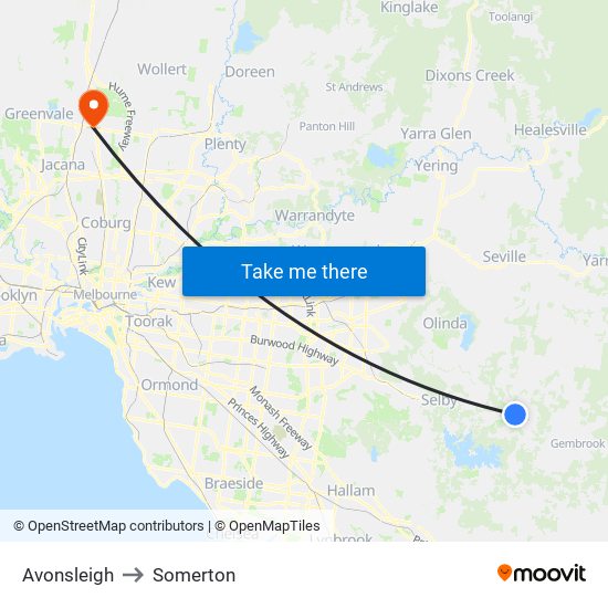 Avonsleigh to Somerton map