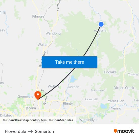 Flowerdale to Somerton map