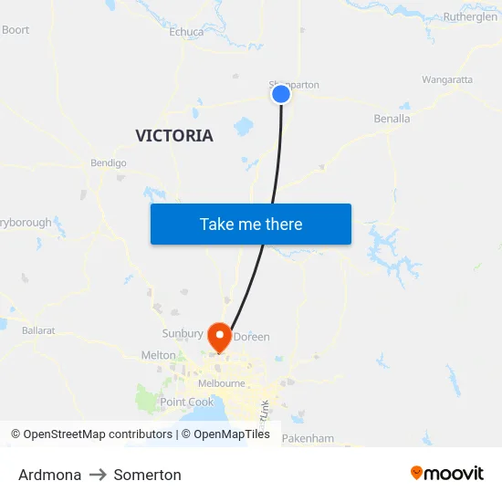 Ardmona to Somerton map