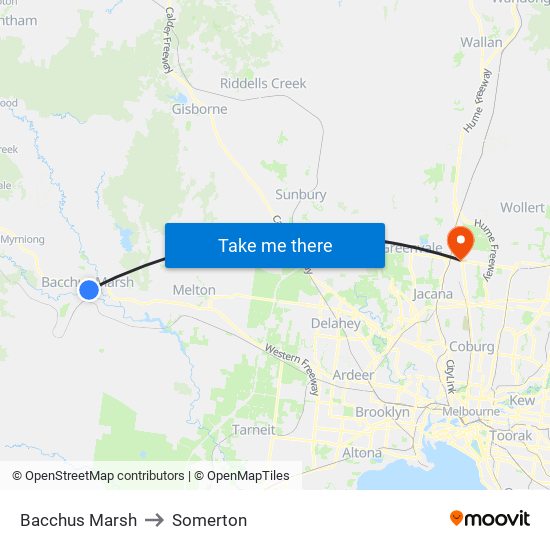 Bacchus Marsh to Somerton map