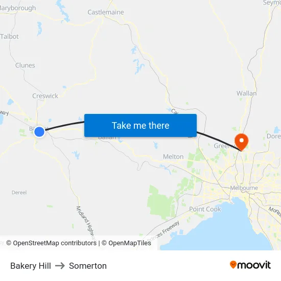 Bakery Hill to Somerton map