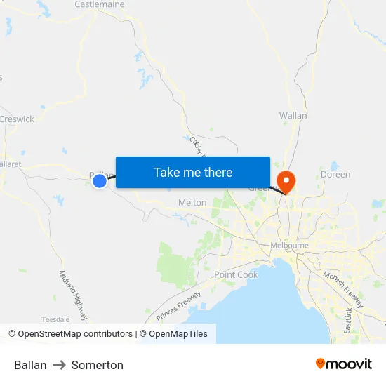 Ballan to Somerton map