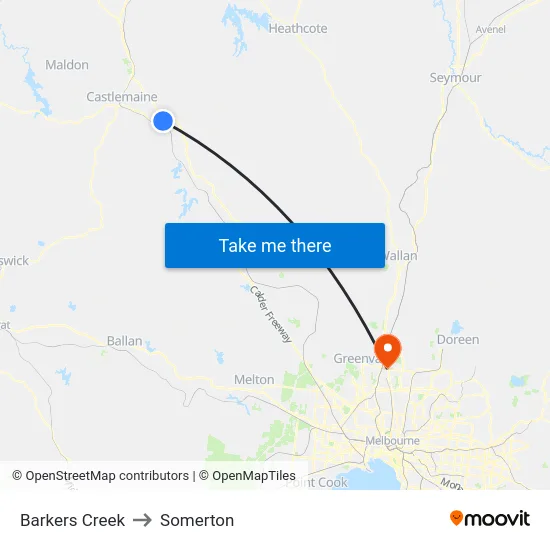 Barkers Creek to Somerton map