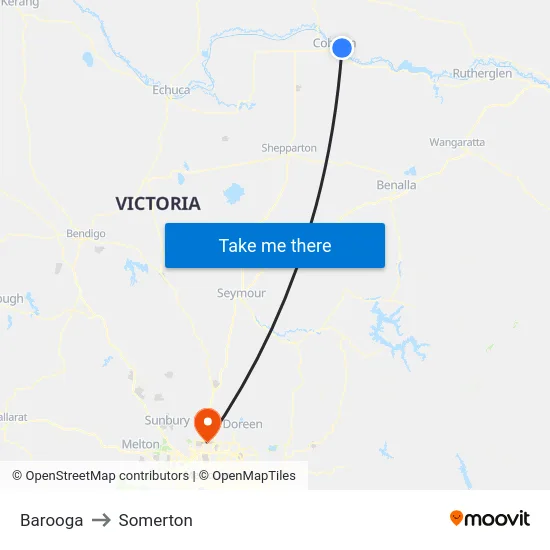 Barooga to Somerton map