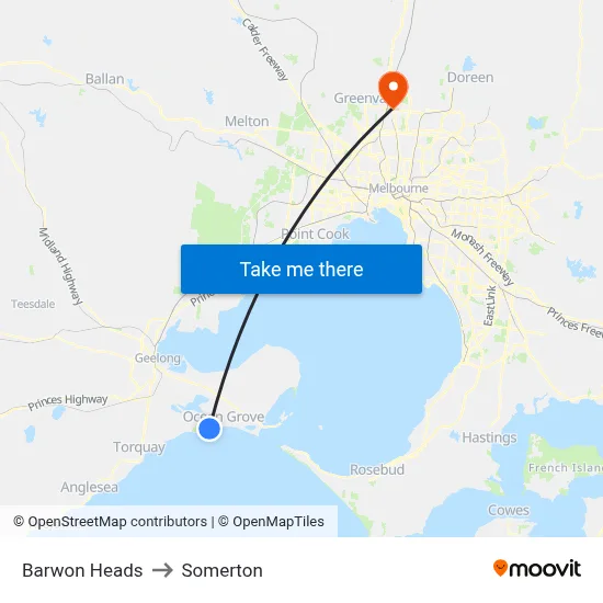 Barwon Heads to Somerton map