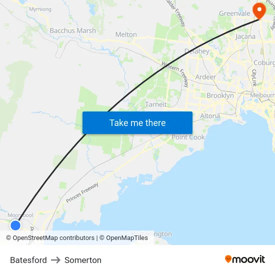 Batesford to Somerton map