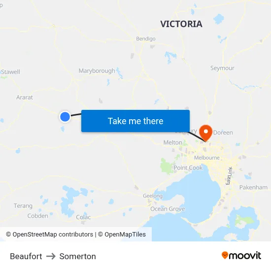 Beaufort to Somerton map